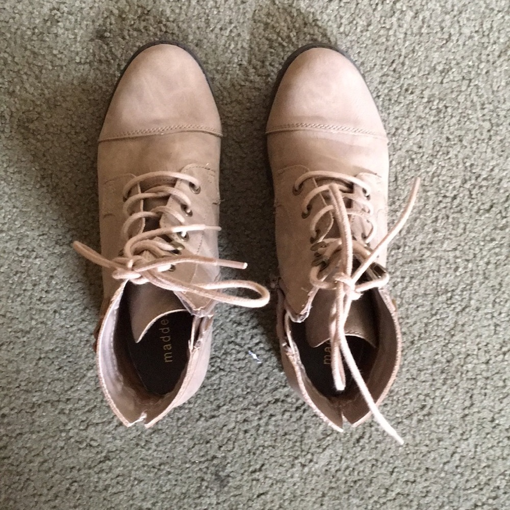 Adorable beige taupe faux leather lace up booties